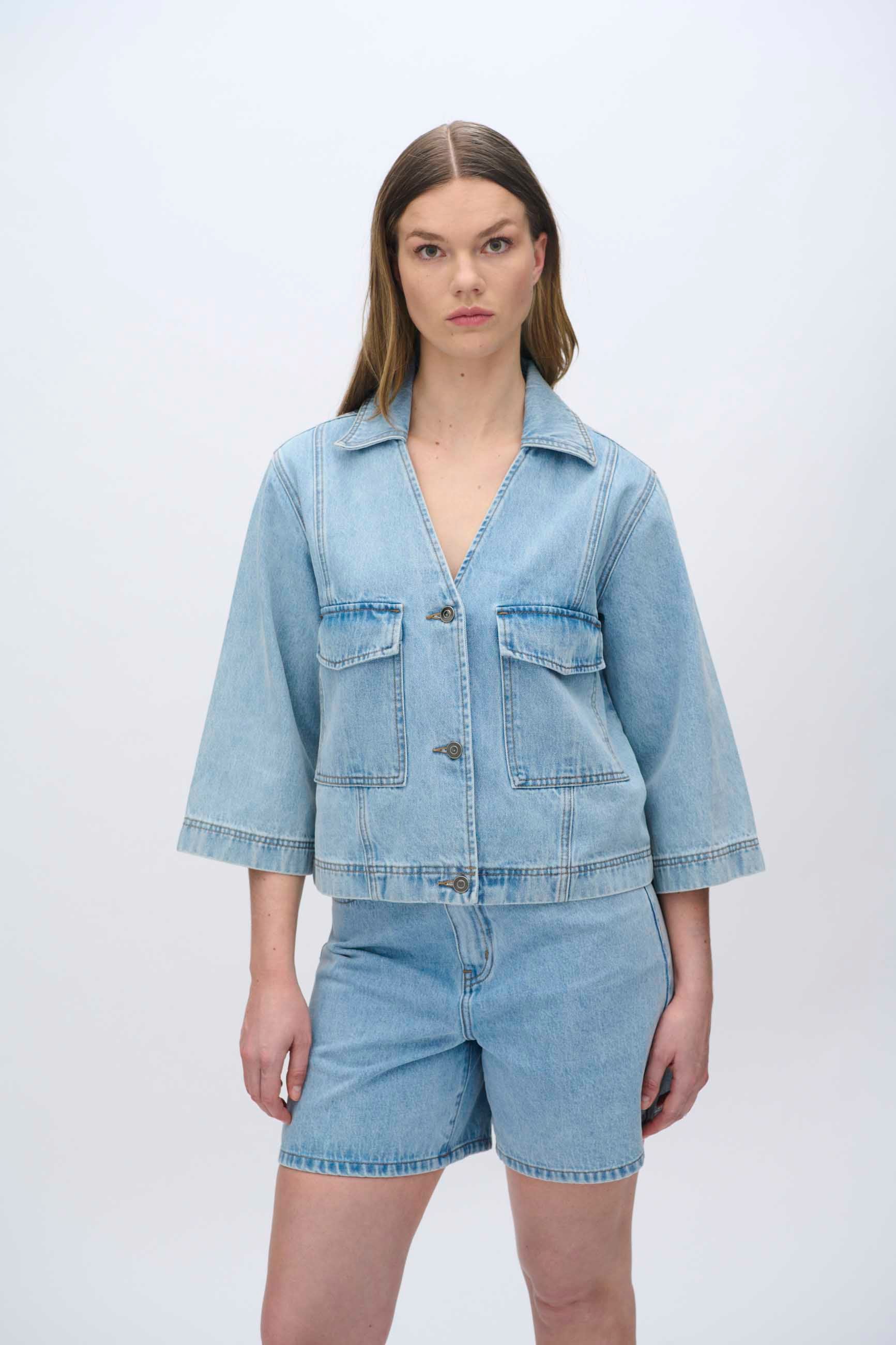 moves Amarie denimskjorte 4283 Short Sleeved Shirt 1001 Light Blue