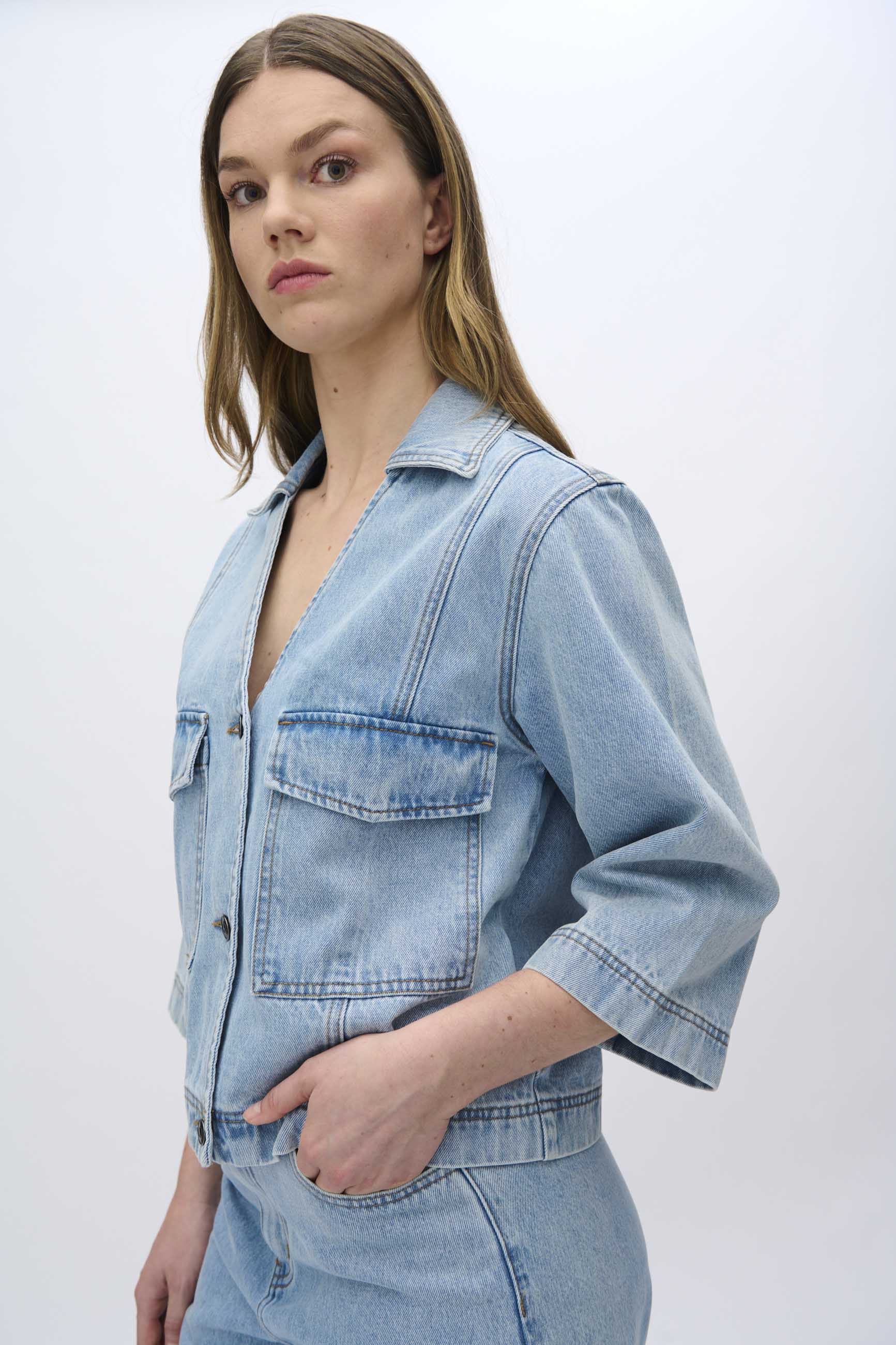 moves Amarie denimskjorte 4283 Short Sleeved Shirt 1001 Light Blue