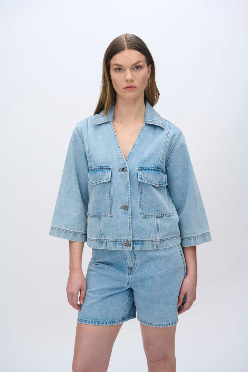moves Amarie denimskjorte 4283 Short Sleeved Shirt 1001 Light Blue