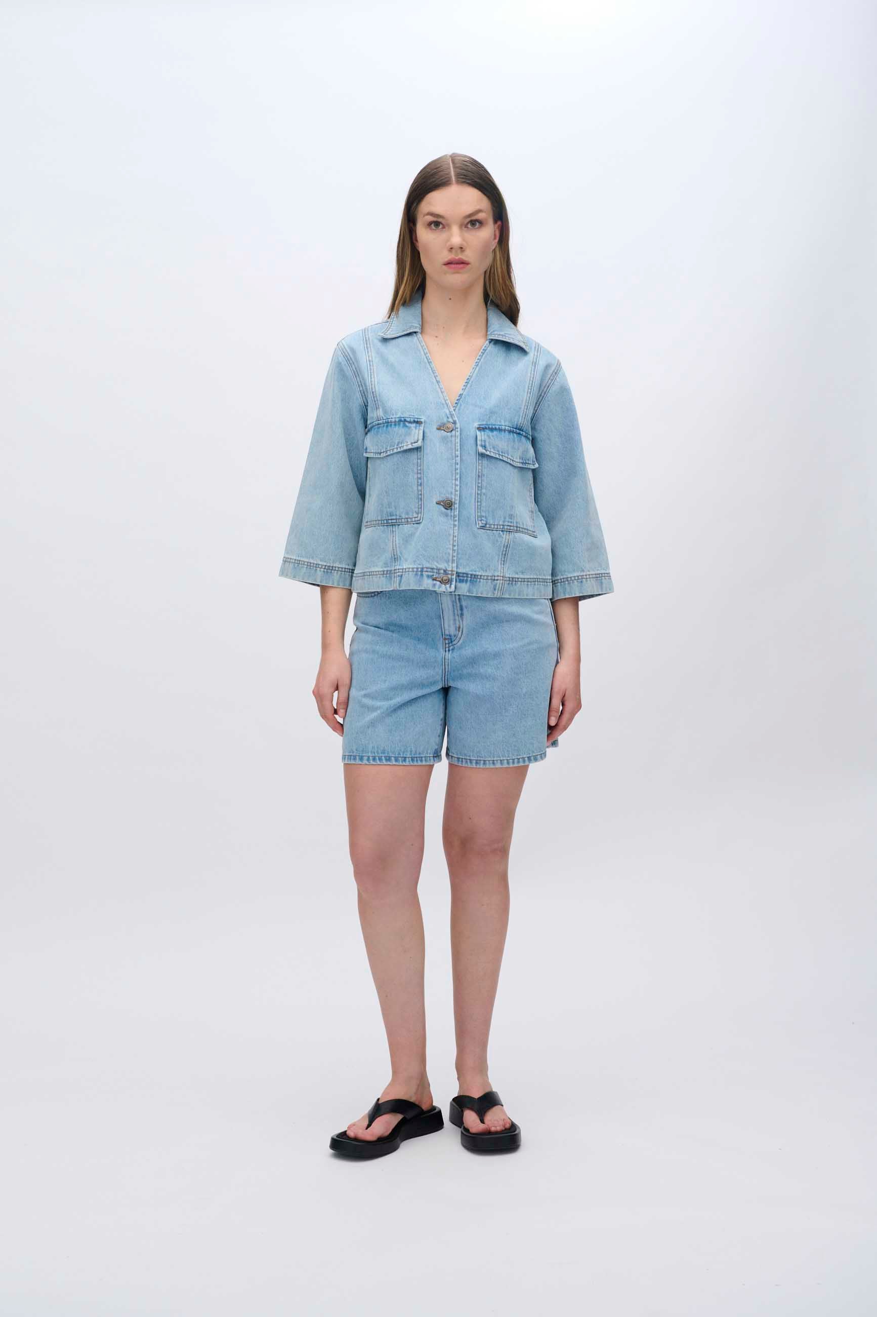 moves Amarie denimskjorte 4283 Short Sleeved Shirt 1001 Light Blue