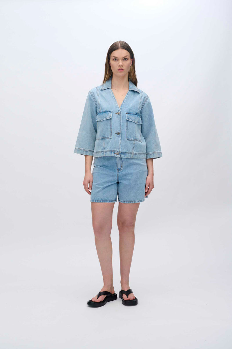 moves Amarie denimskjorte 4283 Short Sleeved Shirt 1001 Light Blue