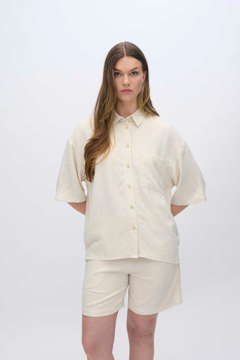 moves Elise kortærmet skjorte i hørblanding 2744 Short Sleeved Shirt 0108 Castle Wall