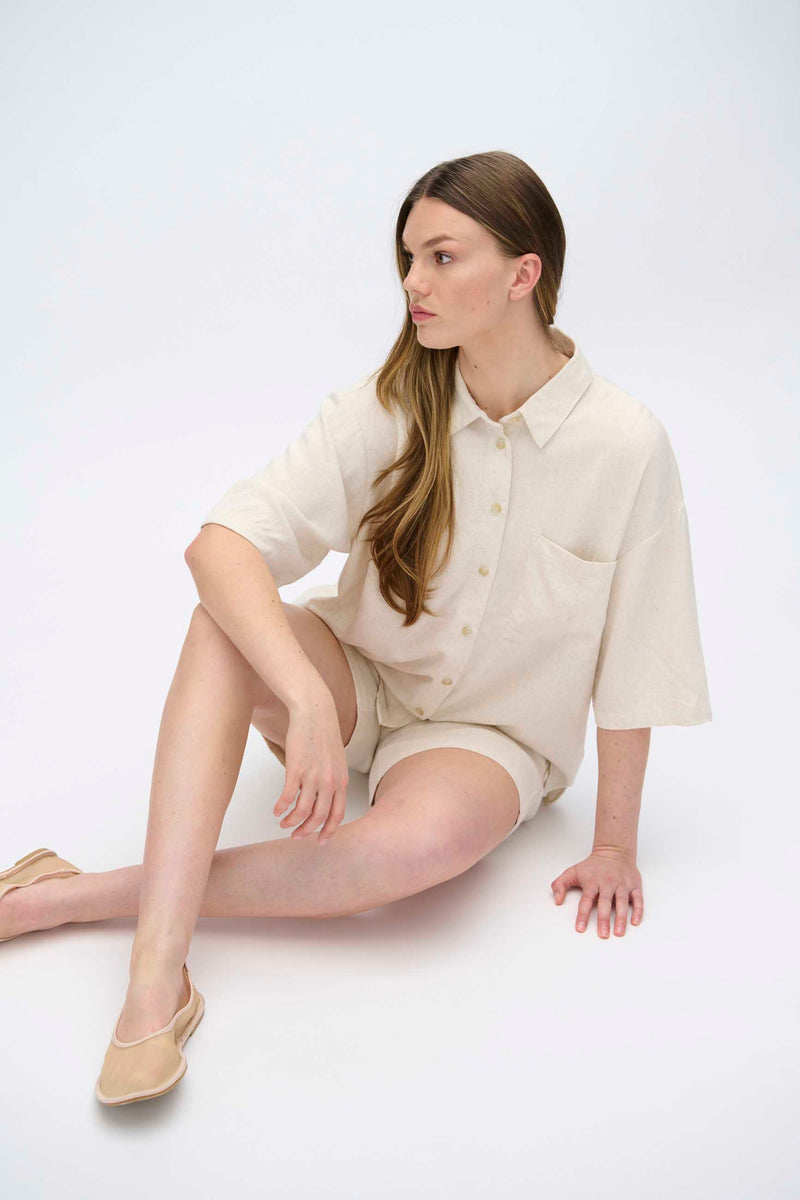 moves Elise kortærmet skjorte i hørblanding 2744 Short Sleeved Shirt 0108 Castle Wall