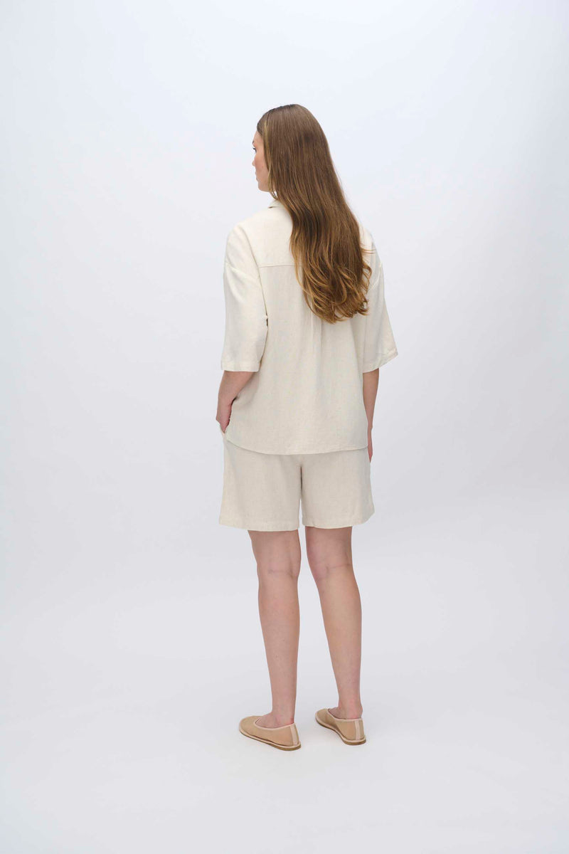 moves Elise kortærmet skjorte i hørblanding 2744 Short Sleeved Shirt 0108 Castle Wall