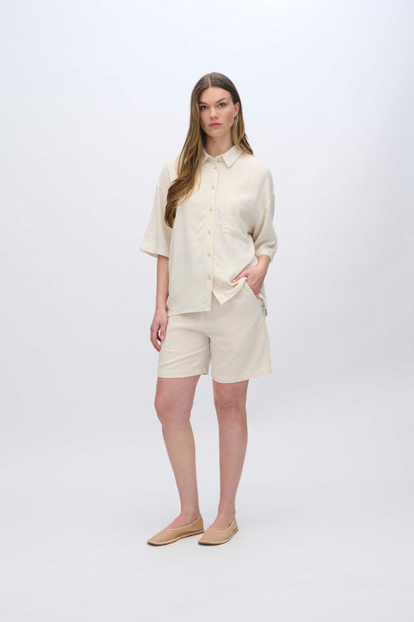 moves Elise kortærmet skjorte i hørblanding 2744 Short Sleeved Shirt 0108 Castle Wall