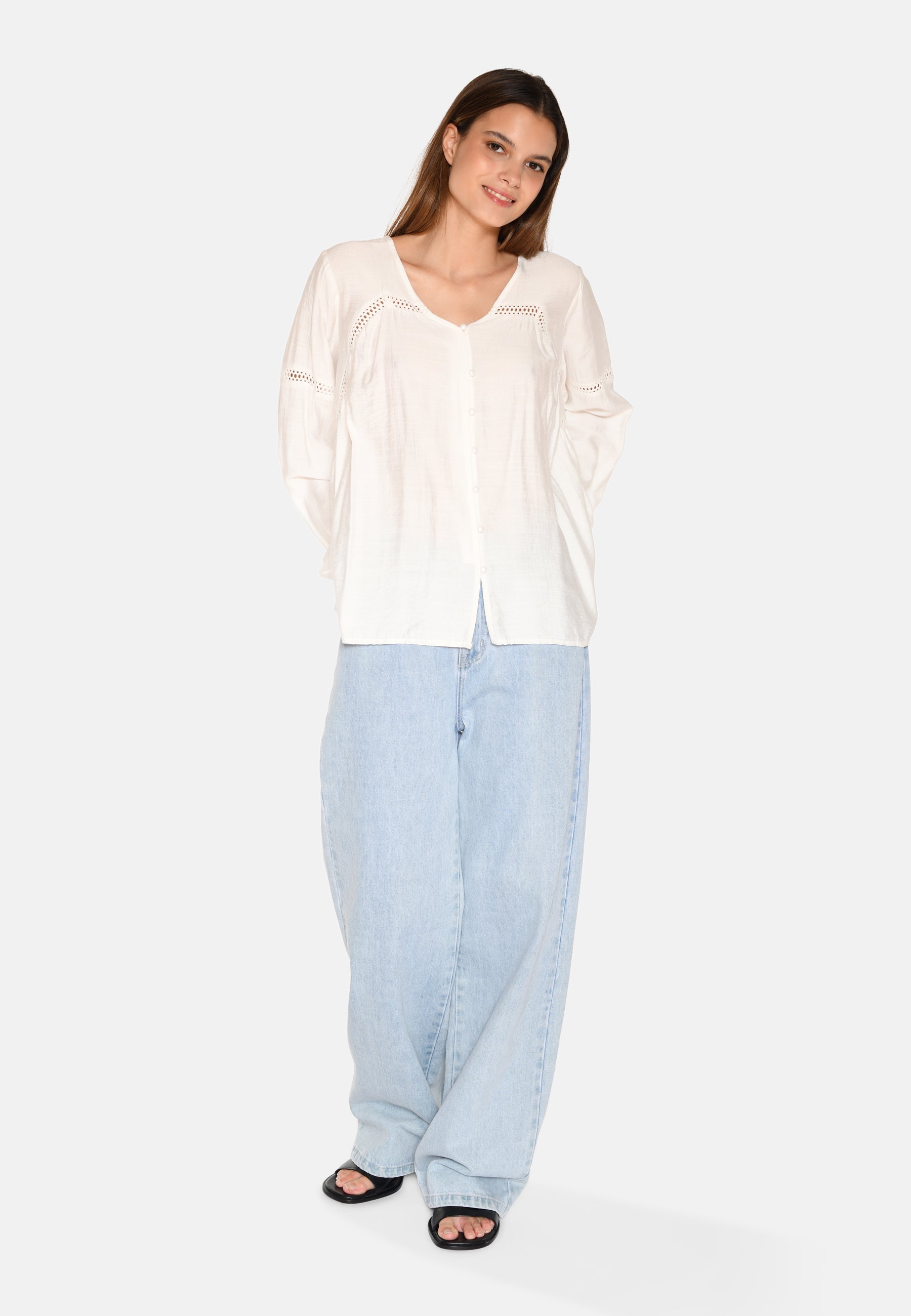 moves Lilyana langærmet broderi bluse 4237 Long Sleeved Blouse 000 White
