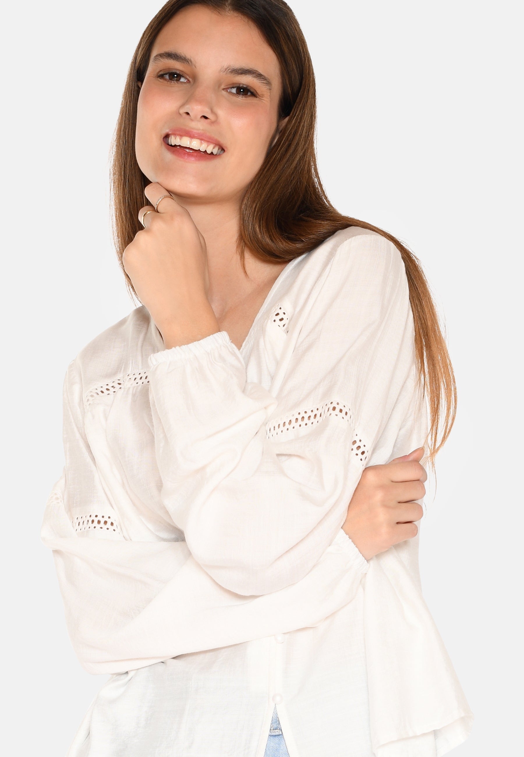 moves Lilyana langærmet broderi bluse 4237 Long Sleeved Blouse 000 White