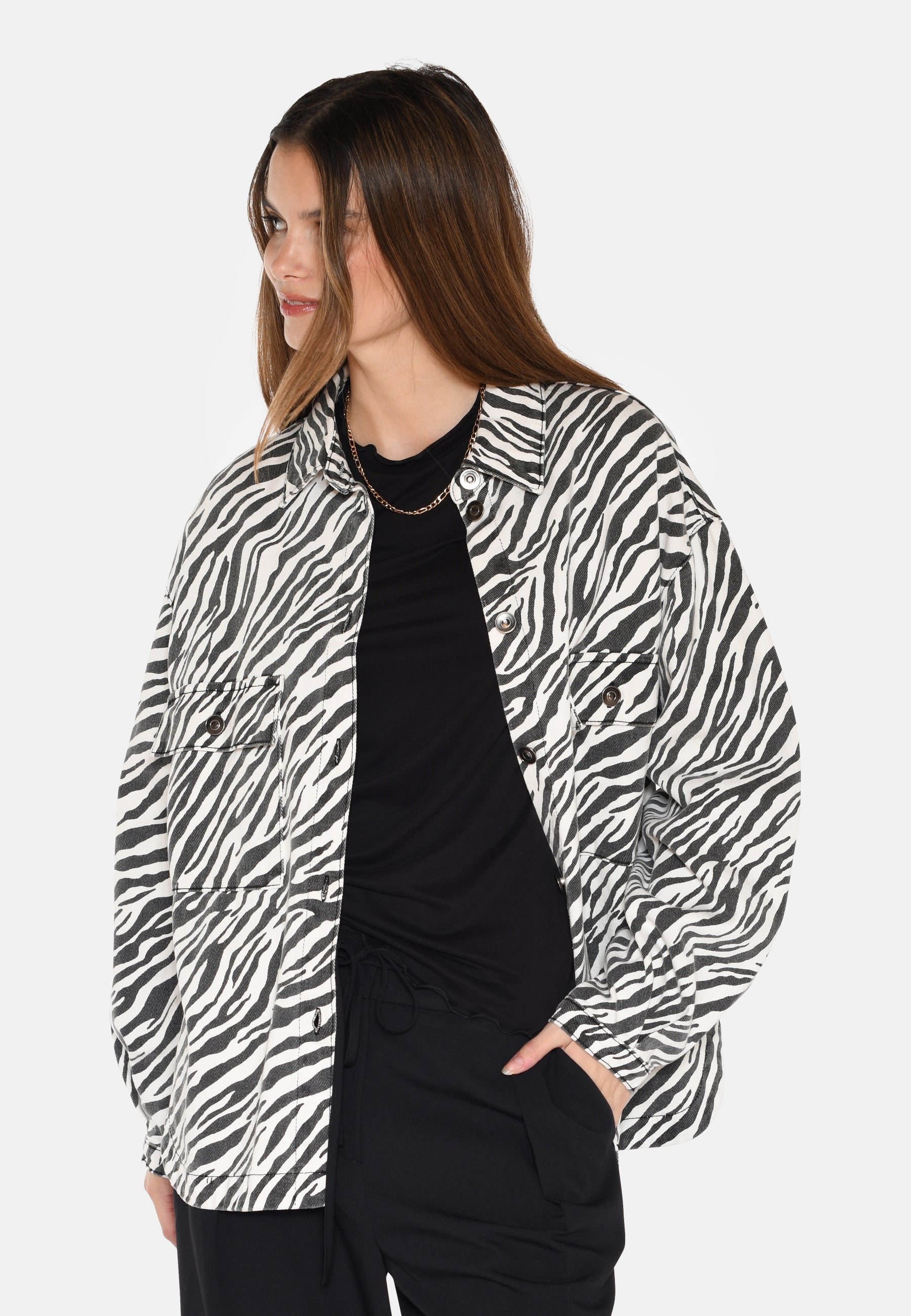 moves Noliana zebra denimskjorte 4228 Long Sleeved Shirt 999 Black